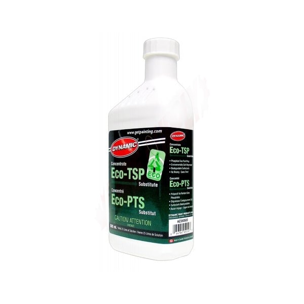 Dynamic Eco- TSP 500mL Degreaser and Cleaner This TSP substitute is an eco friendly degreaser and cleaner. It is phosphate free, biodegradable and does not need to be rinsed. Phosphate free paint prep Environmentally safe degreaser Biodegradable surfactants No rinsing so saves time Yields 25 liters of solution