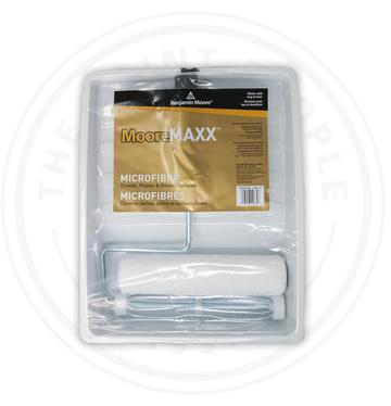 MooreMAXX Microfibre 240mm (9.5") Cage Frame w/ Large Tray & Liner  This kit contains: 1 tray, 1 liner, 1 cage frame (9.5" Roller) & 1 microfiber roller  Length - 240mm (9.5")  Nap - 10mm  Semi-Smooth Finish     MooreMAXX™ rollers are all premium Microfiber, offering the highest capacity and superior coverage with minimal spatter. Recommended for use with Aura®, Regal® Select, and Benjamin Moore Natura™ paint.
