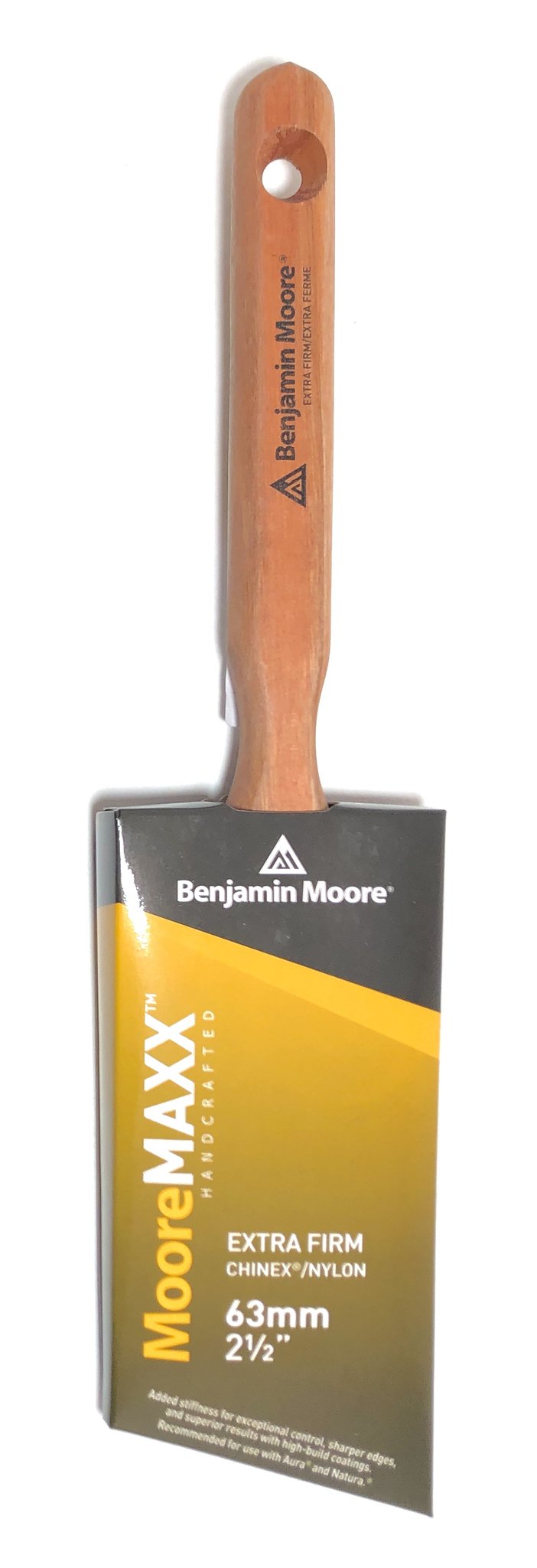 MooreMAXX 2 ½" Extra Firm Angle Sash Brush     MooreMAXX™ is a full line of premium applicators. All the brushes are handcrafted from top quality extra firm polyester/nylon filaments. They offer exceptional control and provide superior results in high-build coatings. Recommended for use with Aura ® , Regal ® Select, and Benjamin Moore Natura™.